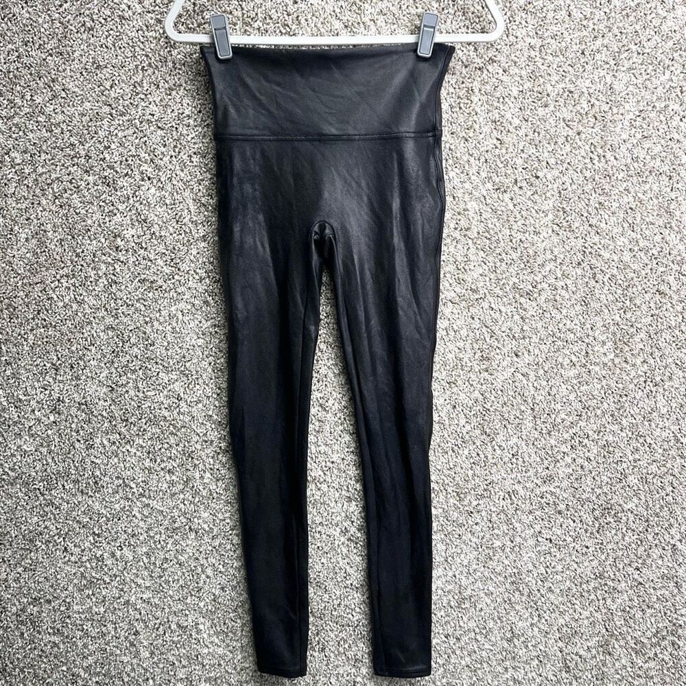 SPANX Leggings Women’s Medium‎ SPANXshape Faux Leather Black Metallic